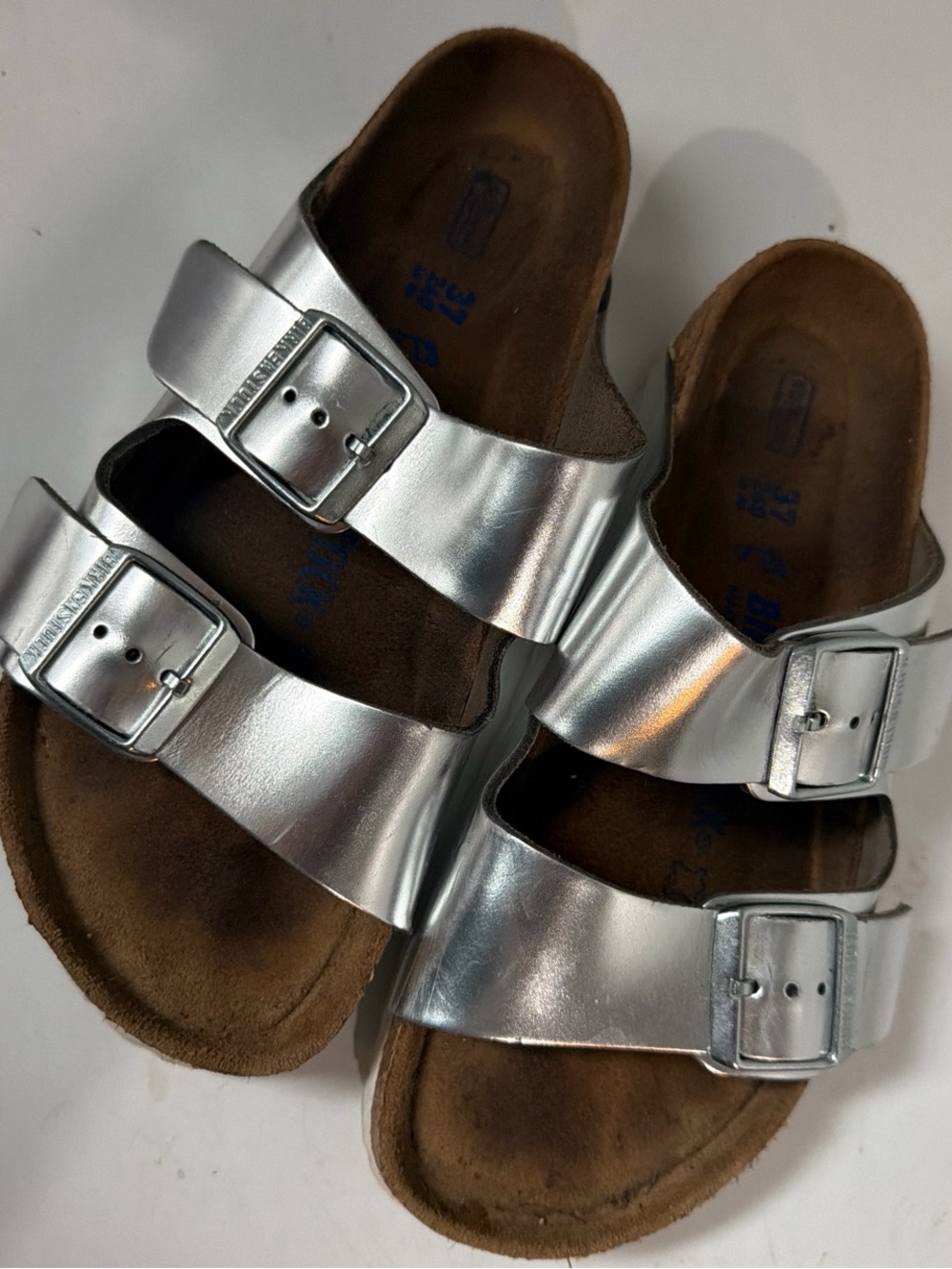 Birkenstock Arizona Soft Footbed Leather Metalic Silver sz 6